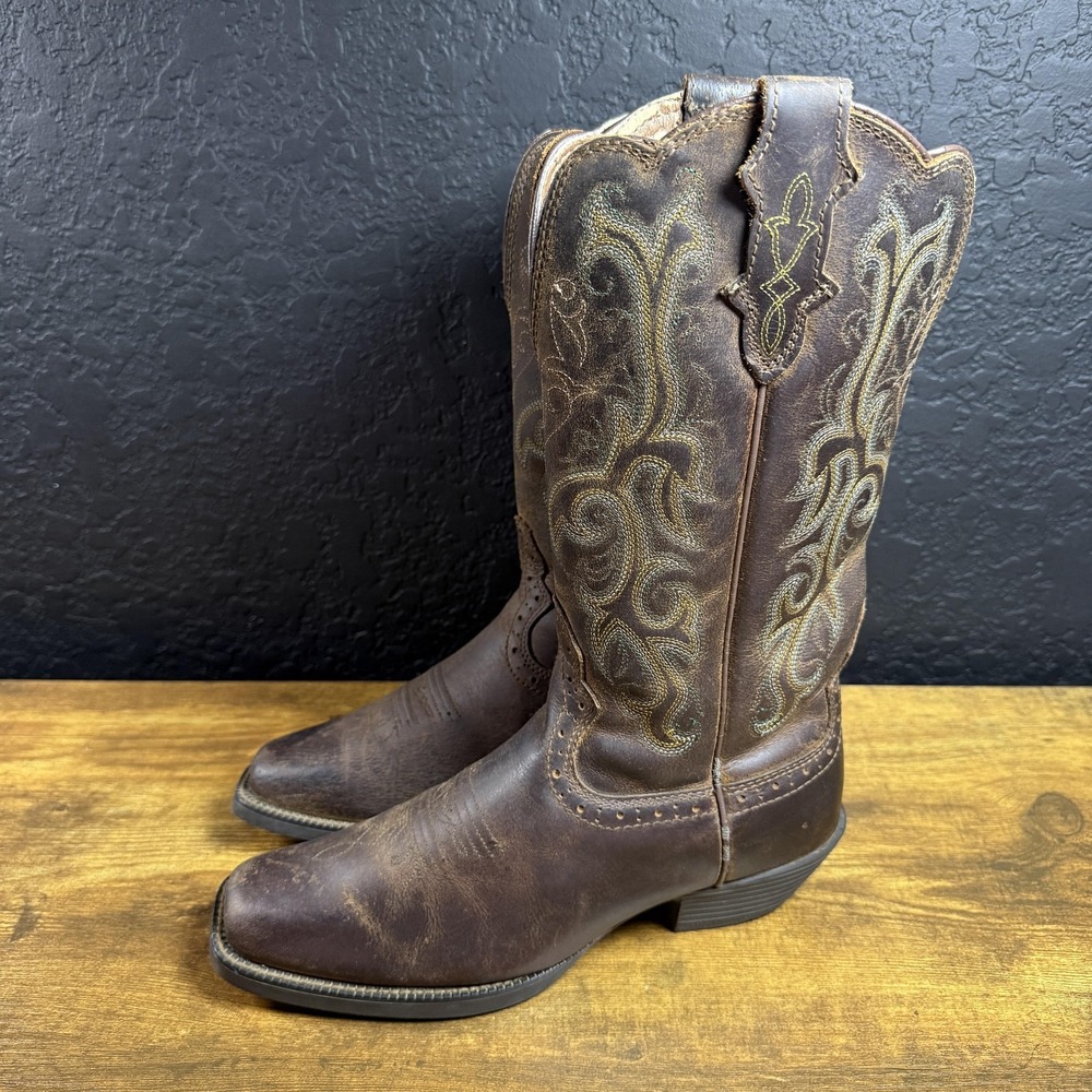 Justin L2552 Brown Leather Square Toe Western Cowboy Boots Womens 7.5 B - Picture 3 of 6